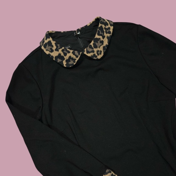 Talbots Leopard Print Peter Pan Collar Black Dress Wednesday Addams - Picture 2 of 2